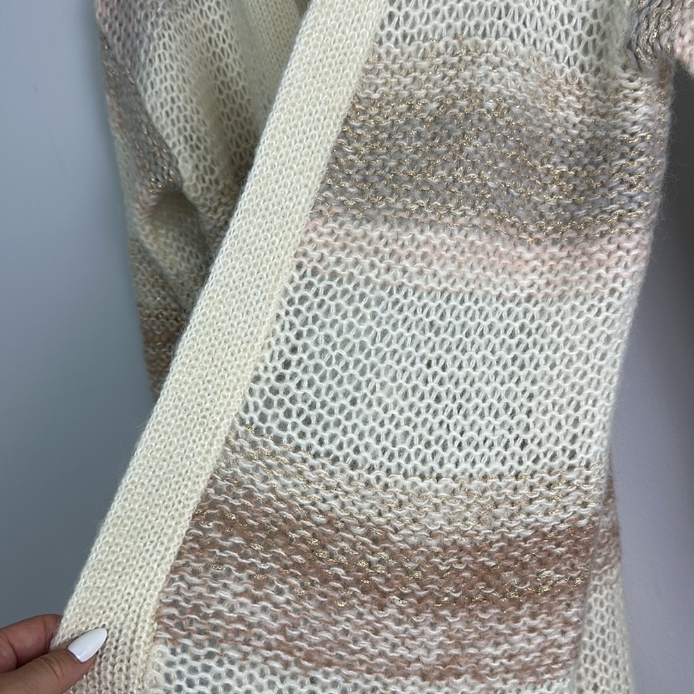 Anthropologie Numph Loraina Metallic Striped Cardigan Long Sweater SM Wool Blend - Picture 10 of 16